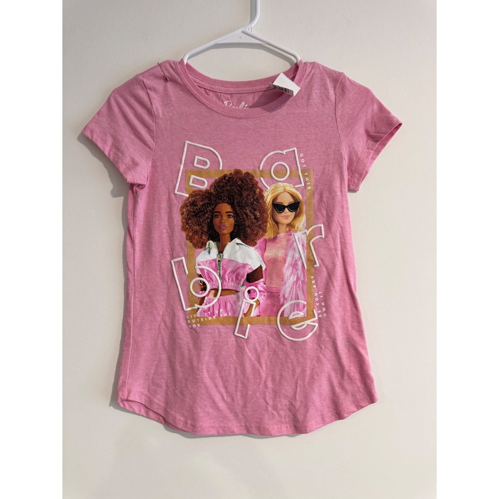 Barbie‎ Graphic Short Sleeve T-Shirt Kids 8 10 Large Pink Puff Print Lettering